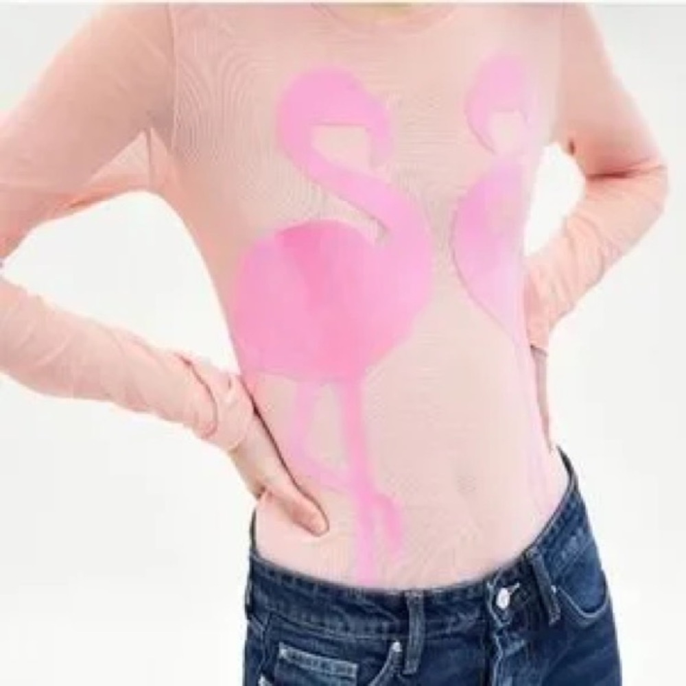 NWT Zara Trafaluc Sheer Flamingo Bodysuit